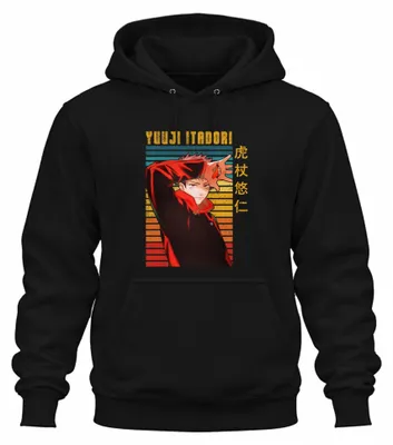 Obrázek produktu pro Yuji Itadori Jujutsu Kaisen Anime Manga Fan Gift Retro Uni mikina s kapucí, černá, L