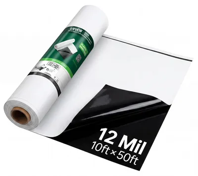 Image de VEVOR Film en polyéthylène, dimensions 3,05 x 15,24 m, bâche de jardin, épaisseur 0,3 mm, noir et blanc, rouleau de plastique pour le jardinage, bâche de protection, film de protection pour travaux de peinture, film de protection pour sous-sols, barrière anti-humidité, protection contre les mauvaises herbes