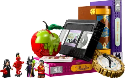 Produktbild von LEGO 43227 Disney Zeichen der Bösewichte, Nostalgie-Sammlung mit legendären VHS- und Buchmodellen, 4 Bösewichten als Mini-Figuren, 100 Jahre Disney Geschenk für Erwachsene, Frauen, Männer und Teenager