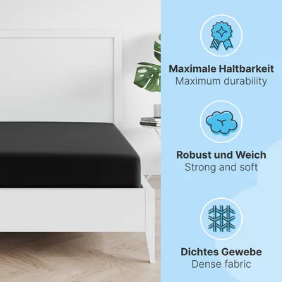 Produktbild von etérea Jersey Topper Spannbettlaken 140x200 - 160x200 cm Schwarz für 5 - 10 cm Steghöhe 100% Microfaser -  Spannbetttuch Matratzen Bett Bezug - Bettlaken 140x200cm - 160x200cm Black