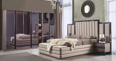Produktbild von Modern Schlafzimmer Set Bett 2x Nachttische Kleiderschrank Holzmöbel neu