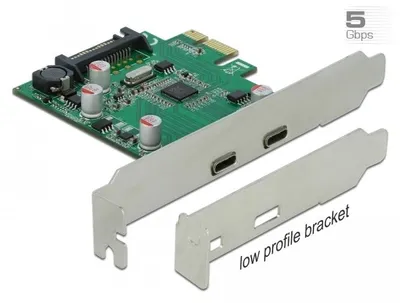 Produktbild von DeLOCK PCI Express x1 Karte zu 2 x extern SuperSpeed USB (USB 3.2 Gen 1) USB Type-C™ Buchse, PCIe, USB 3.2 Gen 1 (3.1 Gen 1), Full-height / Low-profile, PCIe 2.0, VIA Technologies, VL805