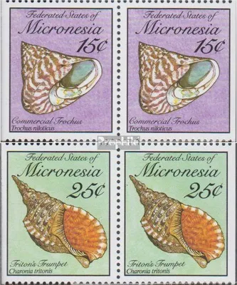 Produktbild von Briefmarken Mikronesien 1989 Mi 144Dl/Dr-146Dl/Dr Paar postfrisch Meeresschnecken und Muscheln