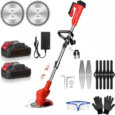 Produktbild von Akku-Rasentrimmer 21V mit 2 Akku und Ladegerät,Faltbarer Licht Unkrautfresser, 3 Arten Klinge, Teleskop-Stiel & Zusatzhandgriff für Rasen,Garten(Rot)
