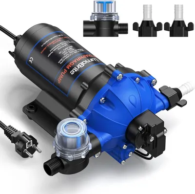 Immagine prodotto di Pompa autoadescante per acqua, 220 V, con portata di 4,5 galloni al minuto e pressione di 70 PSI, pompa a membrana con pressostato, adatta per camper, per sistemi idrici e irrigazione
