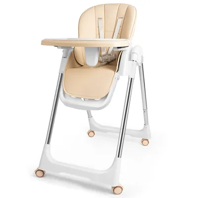 Produktbild von Sessamen-LP Hochstühle Kinderstuhl Esstisch Faltbar Babystuhl Kinder Sitzerhöhung Kindersitz Tischstuhl mit Tisch Tablett Tragbarer Außenbereich,Beige