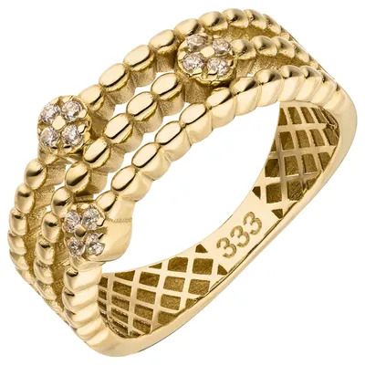 Produktbild von Ring Damenring aus 333 Gold Gelbgold 12 Zirkonia Breite 9mm Goldring glänzend Innenumfang 54mm  Ø17.2mm