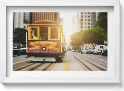 Produktbild von Straßenbahn in San Francisco– Wandbild mit Rahmen – Gerahmtes Bild  – Wanddekoration – 30x20 cm –  Weiß Rahmen