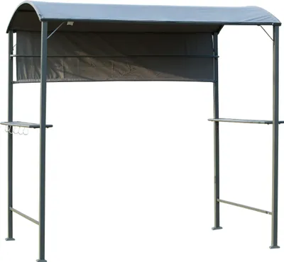 Produktbild von Grillpavillon mit Flammschutzdach, BBQ-Pavillon mit 2 Ablagen, Polyester, Schwarz, 218 x 138 x 216 cm