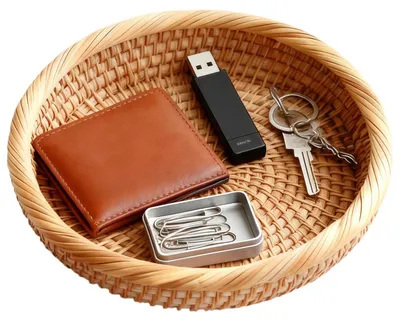 Schlüsselablage Rotan-Look, 19 cm, rund, Beige