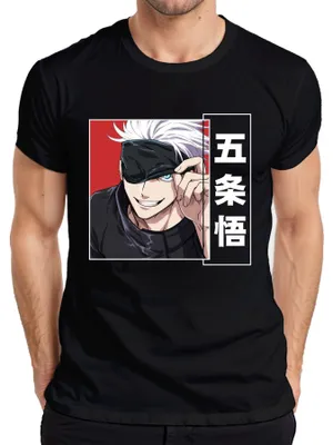 Produktbild von Jujutsu Kaisen Gojo Satoru 五条悟 Anime Ästhetik Augenbinde weißes Herren T-Shirt, Schwarz, S