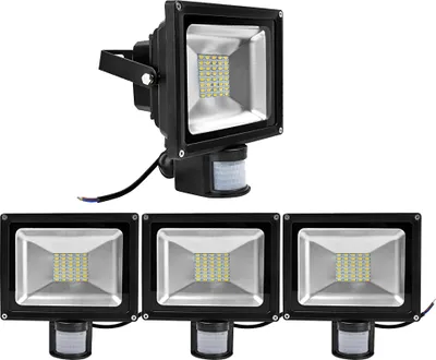 Produktbild von Greenmigo 4x SMD 30W Fluter mit Bewegungsmelder Strahler Warmweiß Schwarz Aluminium Gehäuse IP65 Wasserdicht LED Lampe Wandleuchter Flulicht Flutbeleuchtung LED Gartenlampe Außenstahler