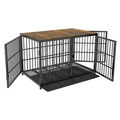 Produktbild von WISFOR Hundekäfig mit 3 Türen, Hundebox Hundehaus mit Tischoberfläche, Transportbox Drahtkäfig, Hundekiste Beistelltisch, XXL: 120x77x81.5cm, schwarz