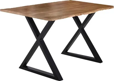 Produktbild von Esstisch Baumkante massiv Akazie natur 180 x 90 schwarz X-Gestell LUBIN