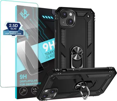Produktbild von Armor Outdoor Handyhülle für Apple iPhone 15 Handy Panzer Case Schutzhülle mit 9H Displayglas Displayschutz Farbe: Schwarz