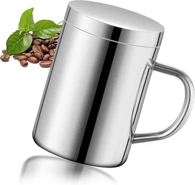 Obrázok produktu pre Dvojstenný pohár z nehrdzavejúcej ocele – kávový pohár s viečkom a uchom – 400 ml