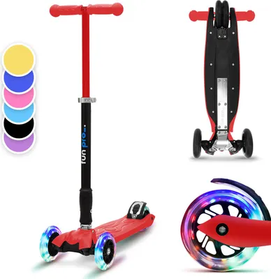 Produktbild von fun pro TWO Kinder Roller – Für Kinder ab 5 Jahre, 2-Rad Vorderachse, Klappbar & Höhenverstellbar, LED-Räder, Schwerkraftlenkung, Bis 80 kg, Scooter Kinder, Rot