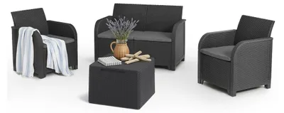 Produktbild von Dmora Outdoor-Sitzgarnitur Barrhead in Schwarz-Anthrazit, 3-Sitzer mit Tisch