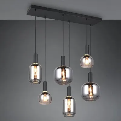 Immagine prodotto di Lampada a sospensione - 85 x 150 cm - 6 luci - Cromata - Nera - Metallo - Vetro fumé