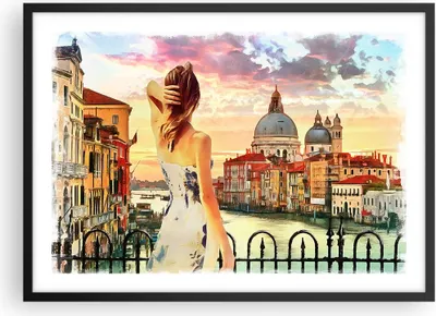 Produktbild von Gerahmtes Poster - Schwarzer Rahmen - Venedig Brücke Wasser - 70x50 cm - Wand Bild - Wanddeko - Wandbilder - Kunstposter - Wandposter - Bilderrahmen - Bilder - Kunstdruck - Wandbild - P2BAA70x50-3495