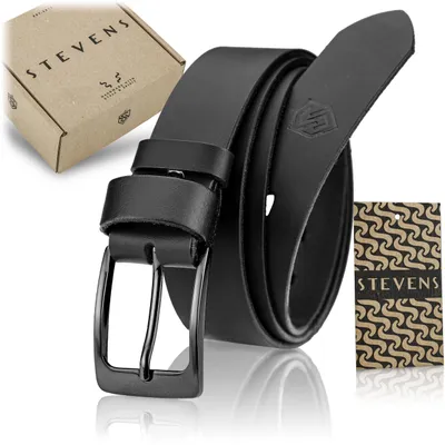 Zdjęcie produktu dla Pasek męski skórzany STEVENS czarny 3,5 cm – klamra czarna, długości 85-135 cm 130cm