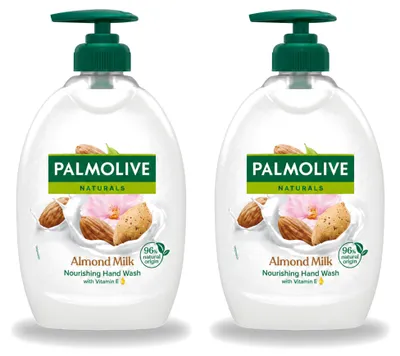 Imagen del producto de 2 unidades de jabón líquido Palmolive, aroma a leche de almendras, con dosificador, 500 ml cada uno. Paquete económico