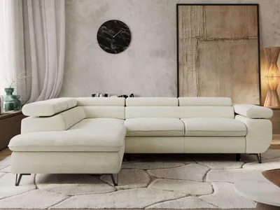 Produktbild von Couch mit Schlaffunktion L-form Ecksofa Wohnzimmersofa mit Einstellbare Kopfstützen - PABLO L - Schenille glatt - Creme - Links