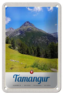 Produktbild von Blechschild Reise 12x18cm Tamangur Schweiz Gebirge Wald Natur Schild