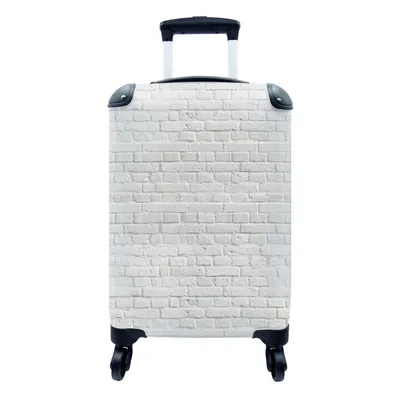 Produktbild von MuchoWow® Koffer Handgepäck Trolley Rollkoffer Kleine Reisekoffer mit 4 Rollen - Wand - Naturstein - Weiß - Muster - Cabin Size < 55x40x23 cm & 55x40x20 cm - Fotokoffer - Kabinenkoffer - Boardgepäck - Reise-Box - Reisekoffer - Reisegepäck - Koffer mit Bild - Trolley für Kinder