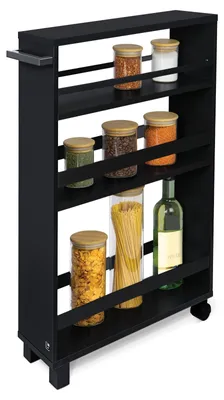 Zdjęcie produktu dla Wózek kuchenny - Wąski wózek na kółkach - 50 x 79 x 15 cm - Drewno - 3 półki i 2 kółka