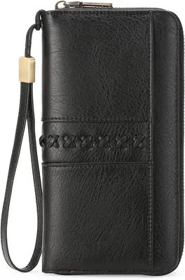 Produktbild von Geldbörse Damen Groß Vintage Leder Portemonnaie mit RFID Schutz, 12 Kartenfächer, Reißverschluss, Handgelenkriemen, Langformat, Elegant & Praktisch