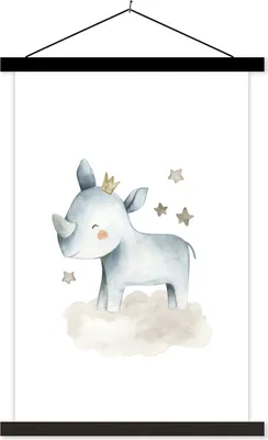 Produktbild von MuchoWow® Textilposter Rhinozeros - Kinder - Tiere 120x180 cm mit schwarzem Rahmen - Fotos