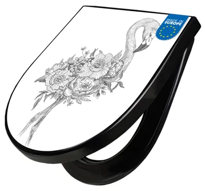 Produktbild von WC Sitz D-Form Schwarz mit Absenkautomatik Motiv Flamingo Blumen 2 [TDSCH3 13041]