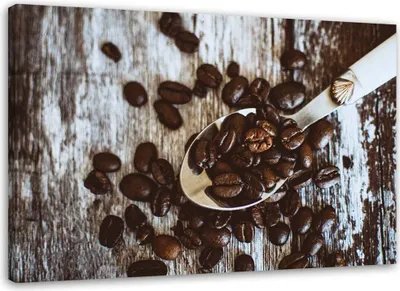 Produktbild von Leinwandbild kaffeebohnen auf einem löffel 60x40 cm Feeby braun wandbild bereit zum aufhängen