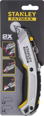 The product is a Stanley FatMax Pro retractable blade utility knife packaged in its original blister pack.