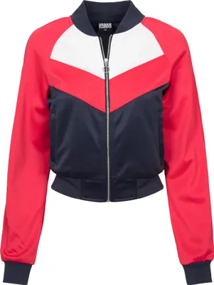 Imagen del producto de Urban Classics TB1856 | Chaqueta corta tipo rombillo para mujer, ideal para entrenamiento. Color: azul marino/rojo fuego/blanco. Talla: XS