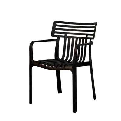 Image de Chaise de jardin Floordirekt Terrano, empilable, en plastique, avec accoudoirs, résistante aux intempéries et aux UV, pour balcon et terrasse – Noir, lot de 6