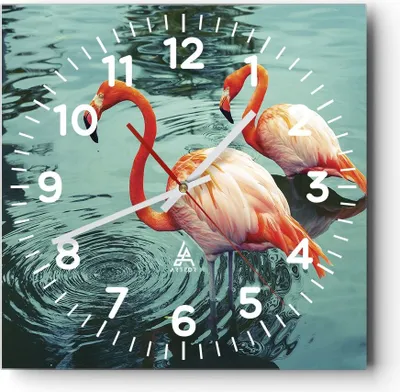 Produktbild von Wanduhr - Quadrat - Glasuhr - Rosa Flamingos Wasser - 40x40cm - Schleichendes Uhrwerk - Lautlos - zum Aufhängen bereit - Dekoration Modern - Wanddekoration aus Glas - C4AC40x40-4203