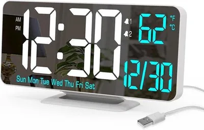 Zdjęcie produktu dla KOSUMOSU Cyfrowy zegar LED, 17 cali - Biały budzik z funkcją regulacji jasności, wyświetlacz 12/24 godziny, data, dzień tygodnia i temperatura - Zegar biurkowy