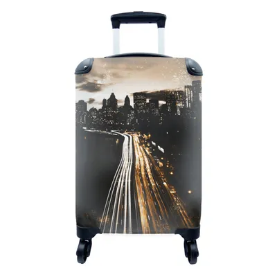 Produktbild von MuchoWow® Koffer Handgepäck Trolley Rollkoffer Kleine Reisekoffer mit 4 Rollen - Gold - Autobahn - Städte - Cabin Size < 55x40x23 cm & 55x40x20 cm - Fotokoffer - Kabinenkoffer - Boardgepäck - Reise-Box - Reisekoffer - Reisegepäck - Koffer mit Bild - Trolley für Kinder
