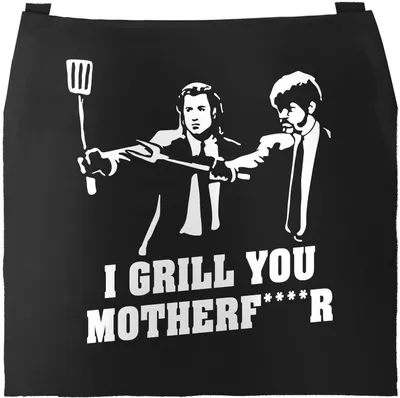 Produktbild von Grill-Schürze für Männer mit Spruch I grill you Motherf...r Filmzitat Film-Parodie Baumwoll-Schürze Küchenschürze Moonworks® schwarz unisize