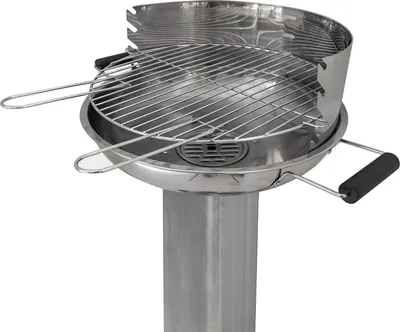Produktbild von Kohlegrill aus Edelstahl - Säulengrill - Wetterfest - Höhenverstellbarer verchromter Rost - Aschewanne - Lüftungsschieber - Piezozündung - Blau