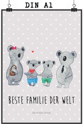 Produktbild von Mr. & Mrs. Panda Bild Koala Familie zwei DIN A1 - Grau Pastell - Geschenk, Kunstdruck, drucke, Zusammen, Wandbild, poster, Deko, Muttertag, Koalabär