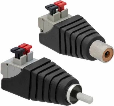 Produktbild von 1x Cinch Buchse + 1x Cinch Stecker RCA >Terminal Block 2 Pin Adapter Druck Klemmen Set