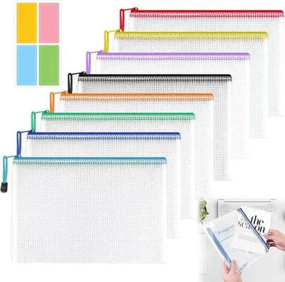 Image de 8 pochettes imperméables pour documents A4, en plastique, colorées