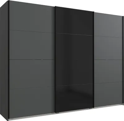 Produktbild von Schwebetürenschrank, 3-türig, in graphit mit schwarz BRIXEN-43, B/H/T ca. 270/208/65 cm