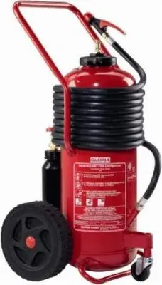 Produktbild von Gloria P50 SV10 – Fahrbarer Pulver (BC) Auflade-Feuerlöscher mit 10 Meter Schlauch, EN 1866, 50kg Kaliumsulfat-Löschpulver, frostsicher, 60 LE