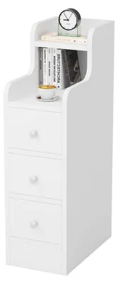 Image de Table de chevet étroite, blanche, avec 3 tiroirs, dimensions : 20 x 35 x 70 cm