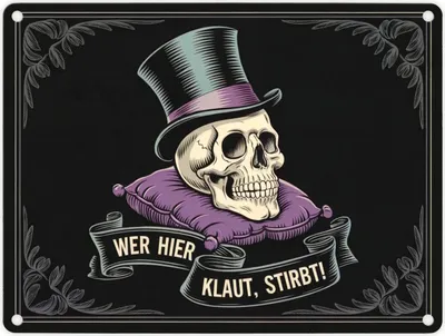 Produktbild von Totenkopf mit Zylinder - Wer hier klaut stirbt Metallschild in 15x20 cm