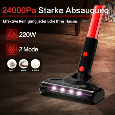 Obrázek produktu pro Hihhy akumulátorový vysavač, 220W akumulátorový vysavač 24000Pa Silný sací výkon, s 2200 mAh*6 odnímatelnou baterií, až 45 min provozu, 6 v 1 akumulátorový vysavač na tvrdé podlahy, dlaždice, zvířecí chlupy